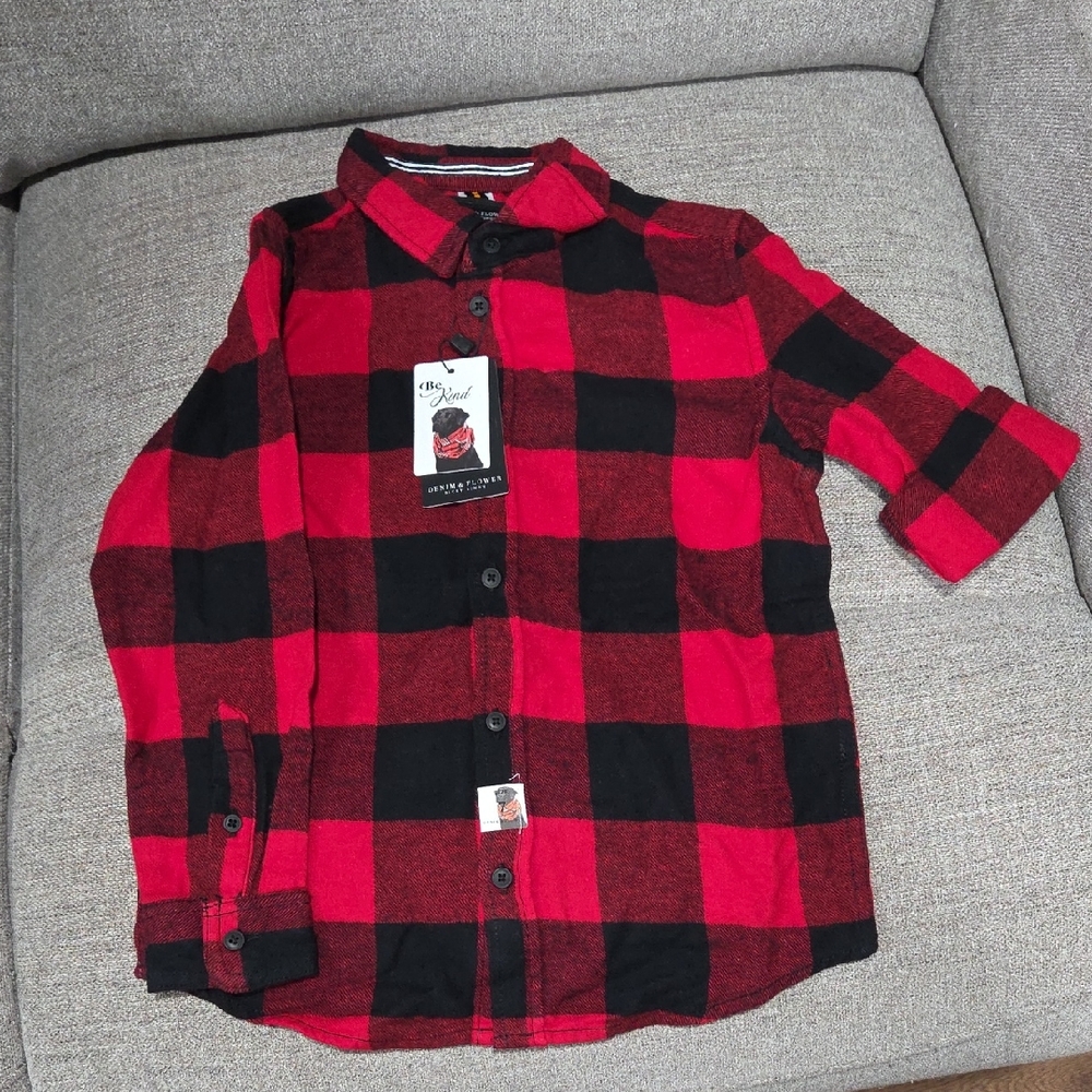 Denim & Flower Plaid Flannel Shirt